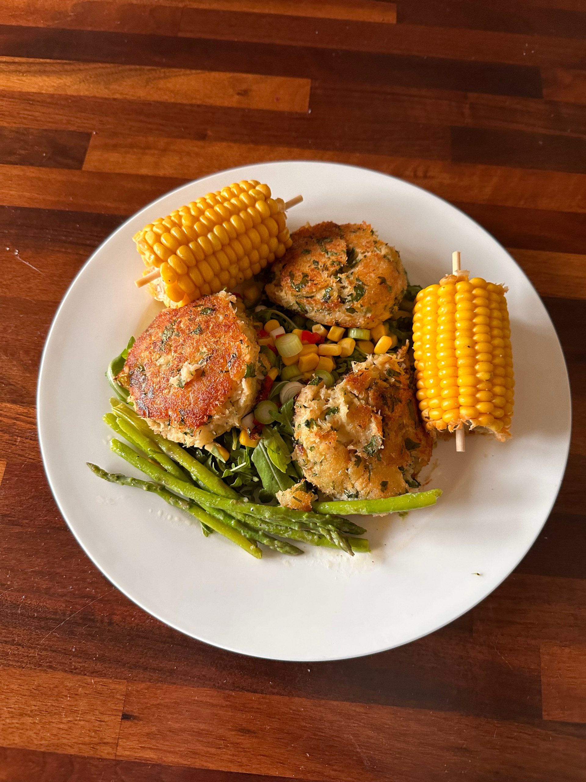 Crab Cakes with a Rocket and Chilli Dressing