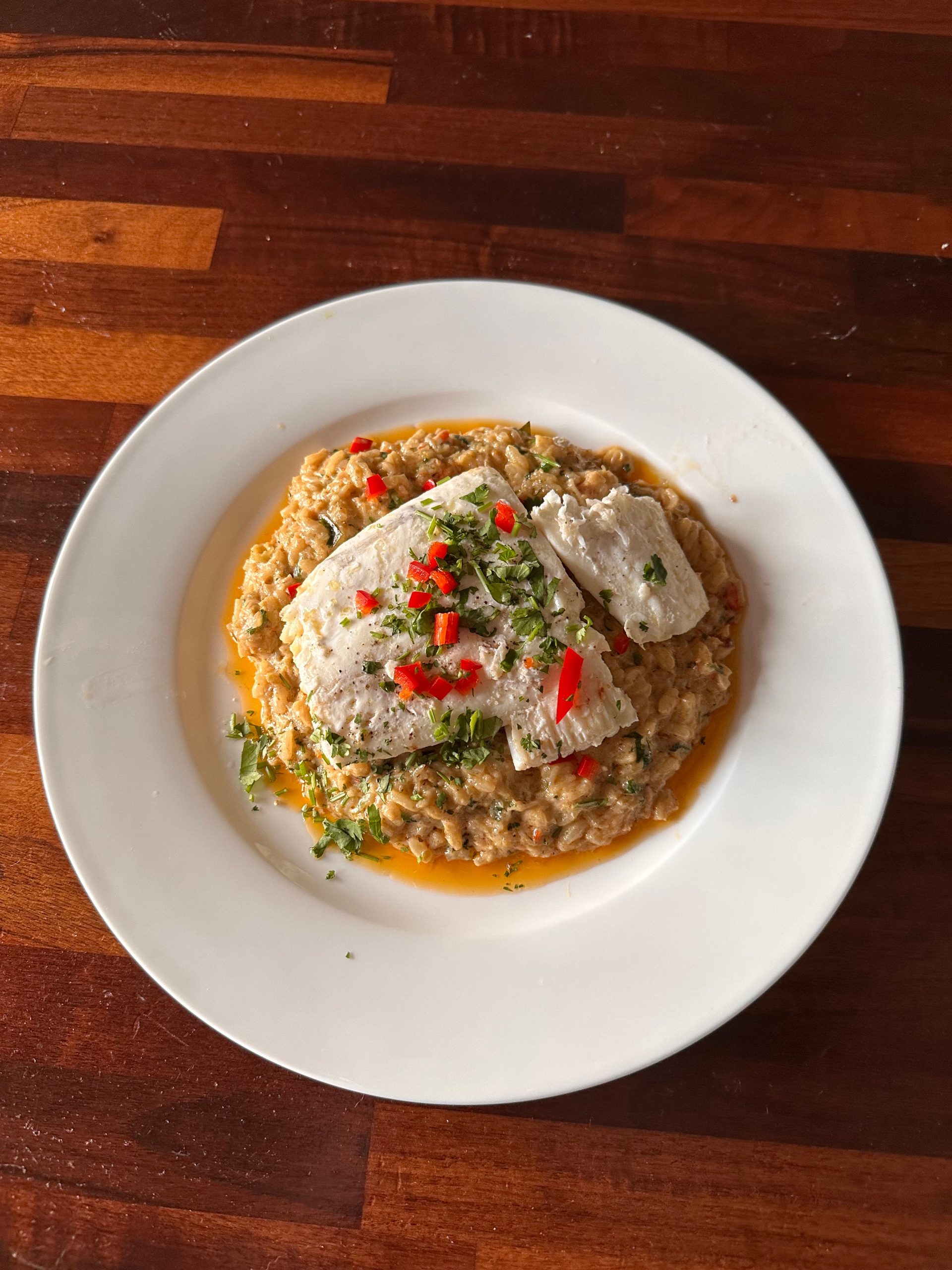 Pan Fried Halibut with Thai Crab Risotto