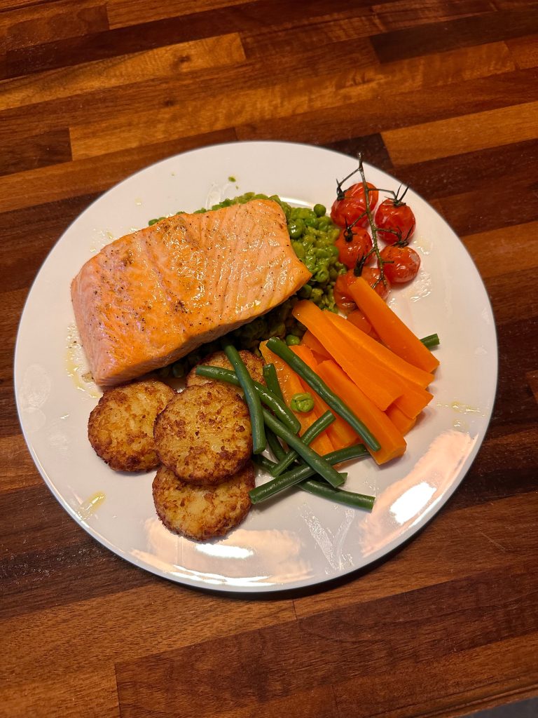 Pan Fried Salmon with Pea & Citrus Crush