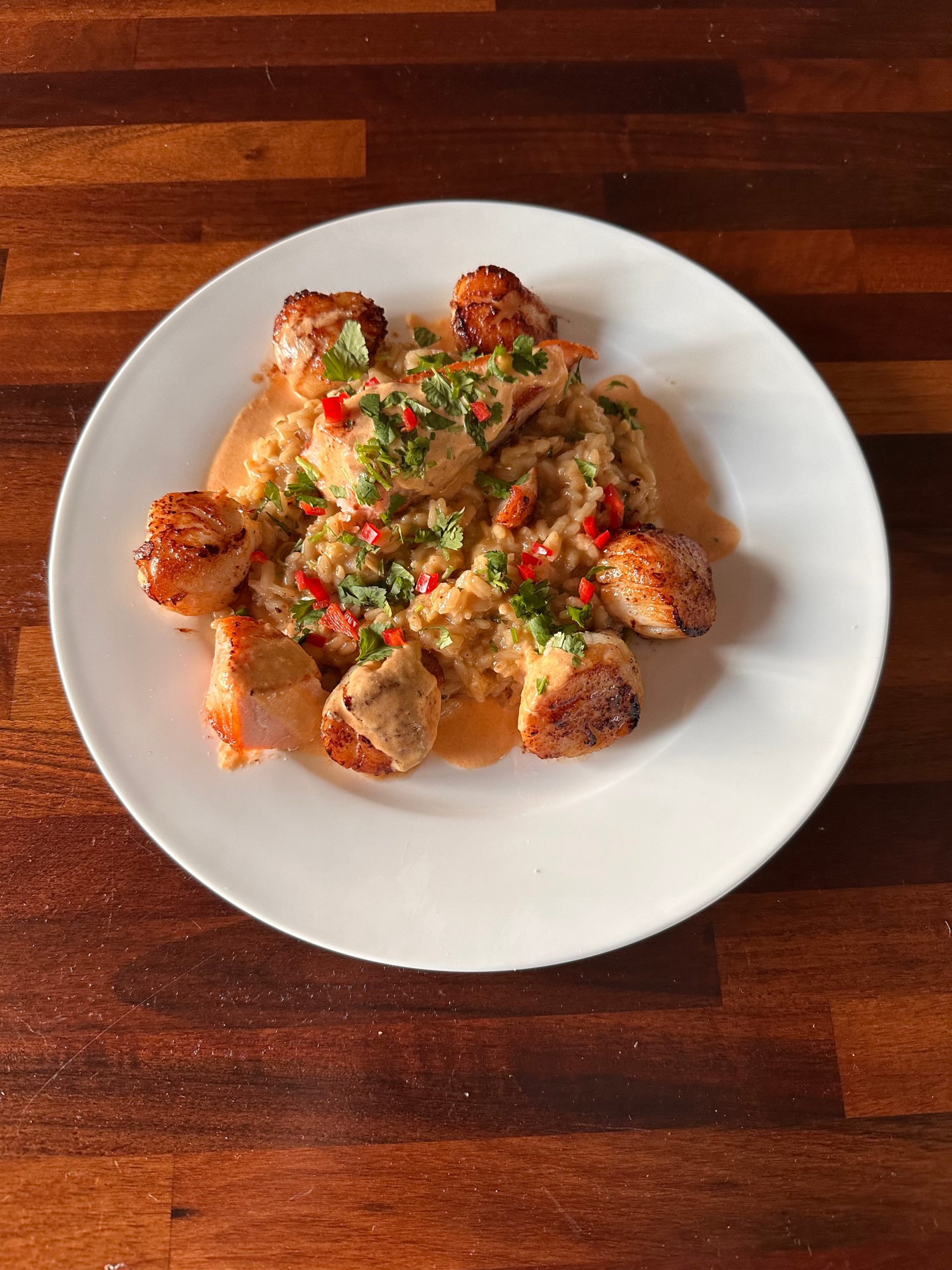 Salmon & Scallops with Ginger & Lemongrass Risotto